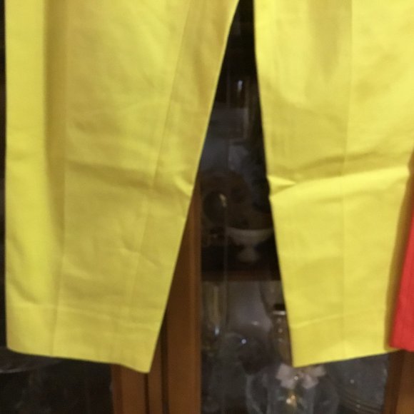 Piazza Sempione Audrey Pants Cropped Italy RARE YELLOW & CORAL Size US 8  IT 44 - Picture 5 of 14